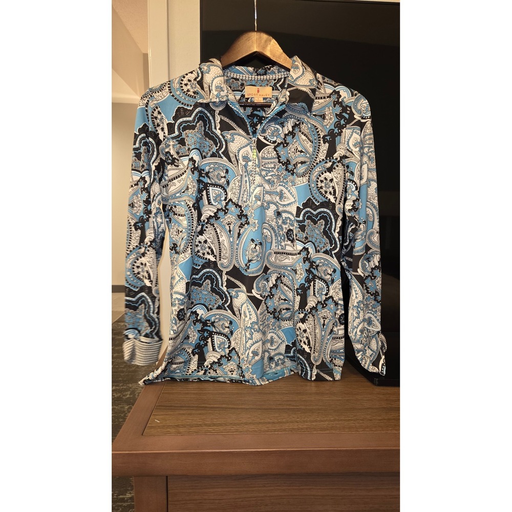 Sport Haley Womens Blue Paisley Quarter Zip Golf Shirt Long Sleeve Size Large